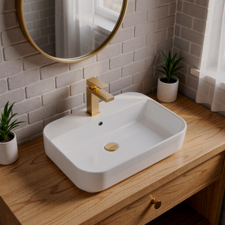 Sunvega White Ceramic Countertop Basin with High-Gloss Stain-Resistant Finish