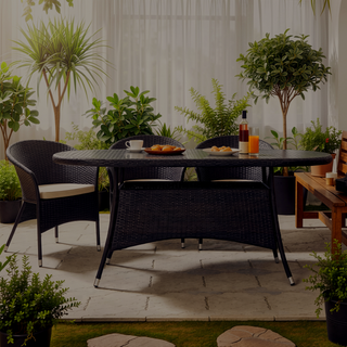 Sunvega Outdoor Oval Wicker Dining Table with Silver-Tipped Legs for Patio