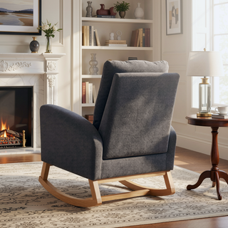Sunvega Upholstered High Back Rocking Chair with Footrest and Side Storage Pocket