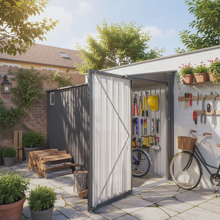 Sunvega 4 x 9 FT Outdoor Metal Storage Shed with Sloping Roof and 6 Vents