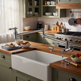Sunvega Wall Mount Folding Kitchen Pot Filler Faucet with Free-Swivel Arm