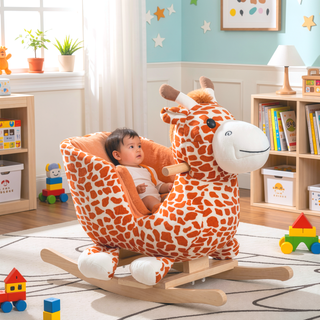 Sunvega ASTM-F963 Certified Spring Rocking Horse with Plush Fabric and Animal Sounds