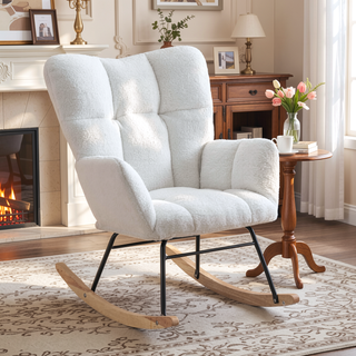 Sunvega Teddy Fabric Rocking Chair with Adjustable Footrest for Living Room