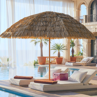 Sunvega 8ft Thatched Tiki Umbrella with Tilt Mechanism for Patio Poolside and Beach