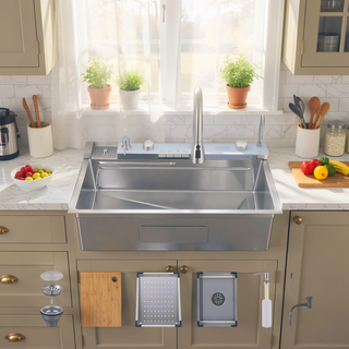 Sunvega 32x19 Inch Overmount Single Bowl Kitchen Sink in Brushed Nickel