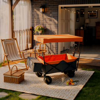 Sunvega Collapsible Wagon with Canopy 480Lbs Capacity 7" All-Terrain Wheels and Mosquito Net