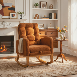 Sunvega Upholstered High Back Rocking Chair with Footrest and Side Storage Pocket