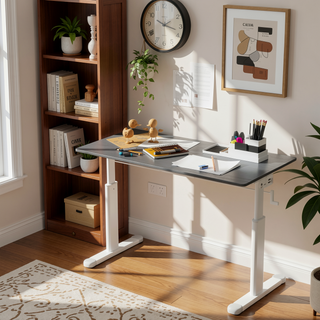 Sunvega Height Adjustable Hand Crank Sit Stand Home Office Desk for Study Room