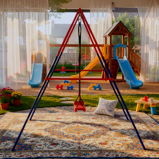 Sunvega Blue and Red 2 in 1 Baby Swing Set for Outdoor Playground Age 3+