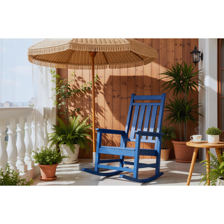 Sunvega All Weather-resistant Black Rocking Chair Set with Wood-Texture and Side Table