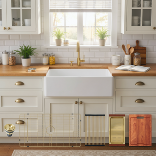 Sunvega 33 Inch White Porcelain Ceramic Farmhouse Kitchen Sink Workstation with Reversible Apron