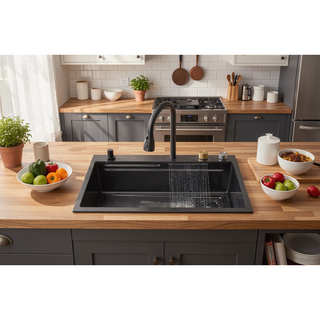 Sunvega 32x19 Inch Overmount Single Bowl Kitchen Sink in Brushed Nickel