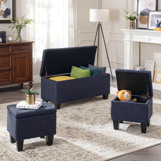 Sunvega Large Storage Ottoman Bench with Tufted Linen Design for Living Room