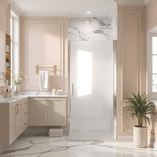 Sunvega 24x72 Inch Brushed Nickel Pivot Shower Door with Half Frame