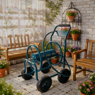 Sunvega 4 Wheel Heavy Duty Water Hose Reel Cart with Storage Basket and Weather Resistant Finish