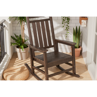 Sunvega All Weather-resistant Black Rocking Chair Set with Wood-Texture and Side Table