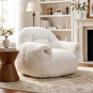 Sunvega Faux Fur Bean Bag Sofa Chair with Back Support and Footstool for Adults
