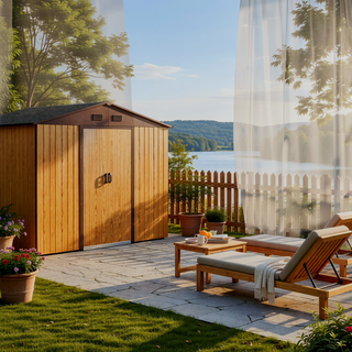 Sunvega 8ft x 4ft Outdoor Metal Storage Shed With Window and Metal Foundation