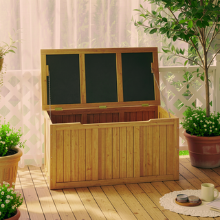 Sunvega 67 Gallon Outdoor Wooden Deck Box with Seat and Table Top