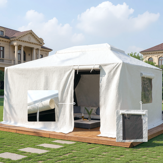 Sunvega Universal Winter Gazebo Cover with Sidewalls and Mesh Windows Waterproof