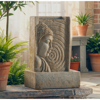 Sunvega Sandstone Buddha Fountain with Light for Indoor Outdoor Spaces