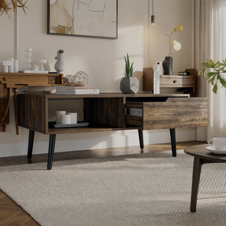 Sunvega Dark Walnut Coffee Table with One Open Shelf and One Drawer
