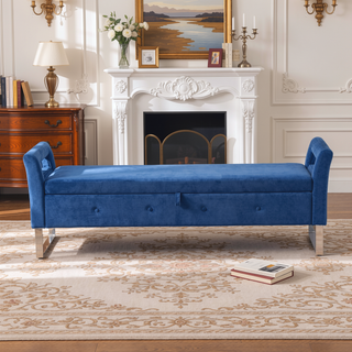 Sunvega Green Velvet Storage Soft Bench with Armrests for Living Room and Bedroom