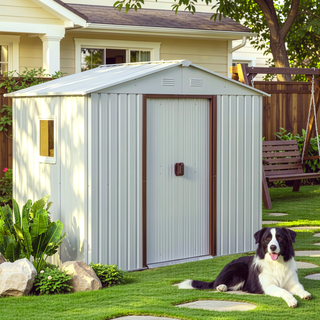 Sunvega 8ft x 4ft Outdoor Metal Storage Shed With Window and Metal Foundation