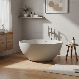 Sunvega 55 Inch Freestanding Solid Surface Soaking Bathtub with Matte Finish
