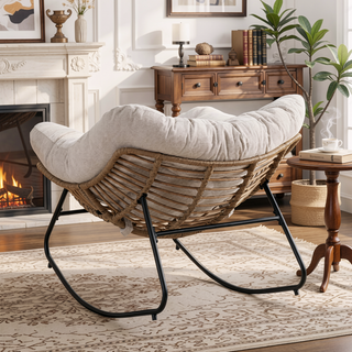 Sunvega Wicker Papasan Lounge Rocking Chair for Indoor and Outdoor Relaxation