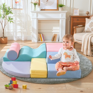 Sunvega Soft Climb and Crawl Foam Playset 6 in 1 with Stairs and Mats