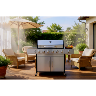 Sunvega 6-Burner Propane Gas Grill With Stainless Steel Side Burner