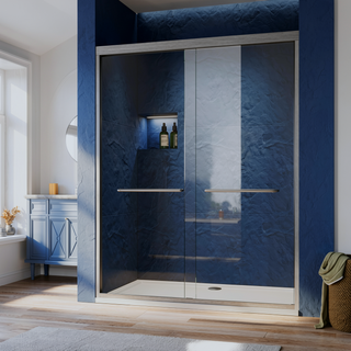Sunvega Adjustable Semi Frameless Sliding Shower Door with Clear Tempered Glass
