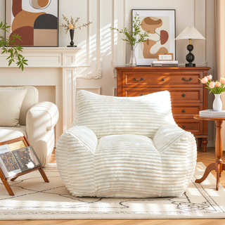 Sunvega Oversized Comfy Beige Bean Bag Chair with Supportive Armrests for Living Room