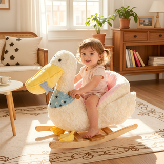 Sunvega ASTM-F963 Certified Spring Rocking Horse with Plush Fabric and Animal Sounds