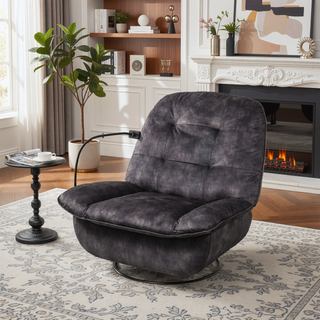Sunvega Ivory Gold-Stamped Velvet Recliner with Swivel Gliding Rocking and Mobile Phone Holder