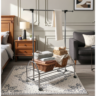 Sunvega Chrome Metal Clothes Rack with Extendable Bar and Rolling Casters