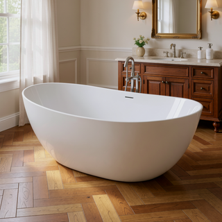 Sunvega 65 Inch Solid Surface Soak Bathtub with Slip Resistant Contour and Matte Finish
