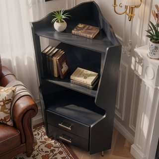 Sunvega Corner Bar Cabinet with Mirrored Back and 2 Drawers for Living Room