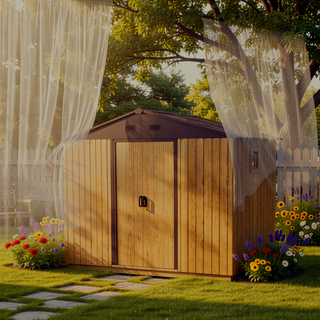 Sunvega 8x4ft Outdoor Metal Storage Shed with Galvanized Steel Panels and Foundation
