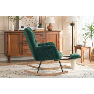 Sunvega Teddy Fabric Rocking Chair with Adjustable Footrest for Living Room