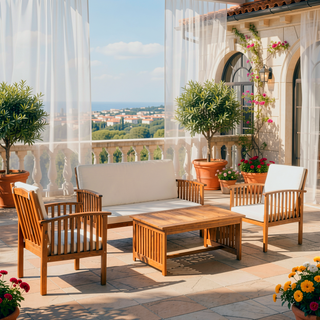 Sunvega Acacia Wood Outdoor Chat Set with Water-Resistant Cushions for Patio