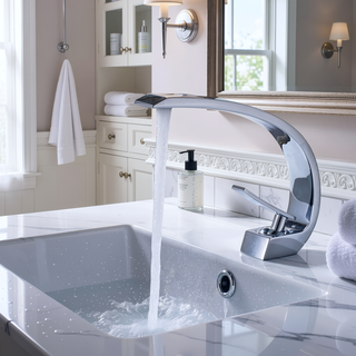 Sunvega Single Handle Waterfall Basin Faucet for Bathroom Sink in Chrome