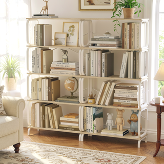 Sunvega Vintage Industrial Style 5 Tier Large Bookcase with White Metal Frame for Living Room
