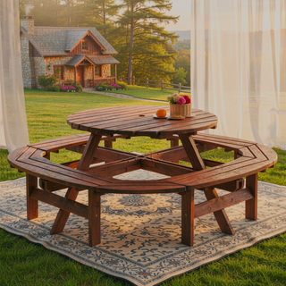 Sunvega Fir Wood Picnic Table with 2 Benches 75 Inch Dining Surface 2220lb Capacity