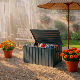 Sunvega 120 Gallon All-Weather Waterproof Lockable Outdoor Metal Storage Box with Wheels