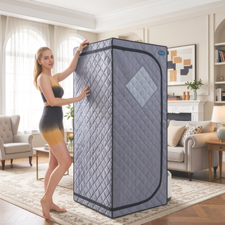 Sunvega Full Size Portable Grey Steam Sauna Tent with Remote Control and Foldable Chair