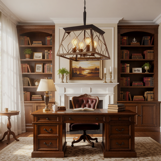 Sunvega Adjustable 4-Light Farmhouse Chandelier for Dining Room Oak