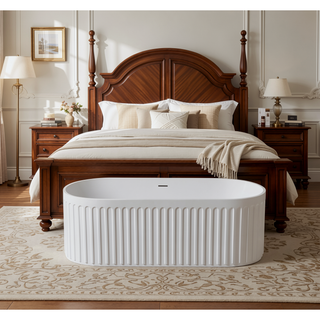 Sunvega 67 Inch Freestanding Solid Surface Soaking Bathtub with Overflow Drain