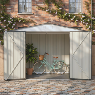 Sunvega All Weather Metal Storage Shed with 2 Lockable Doors for Garden Backyard